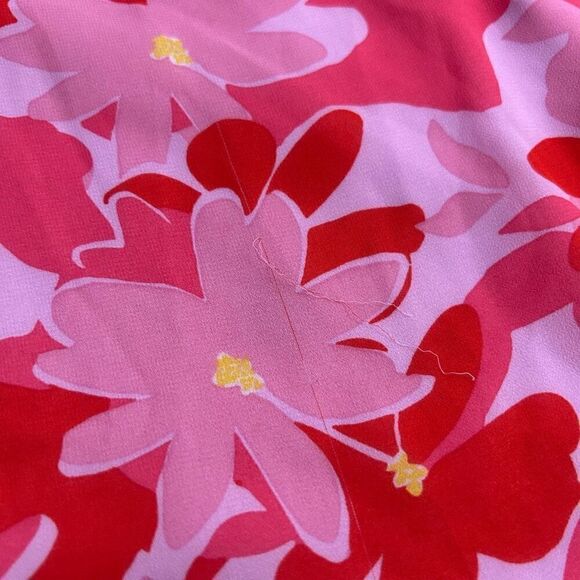 Belle By Kim Gravel Red Pink Abstract Floral Printed V-Neck Blouse Women's Large - Picture 13 of 14